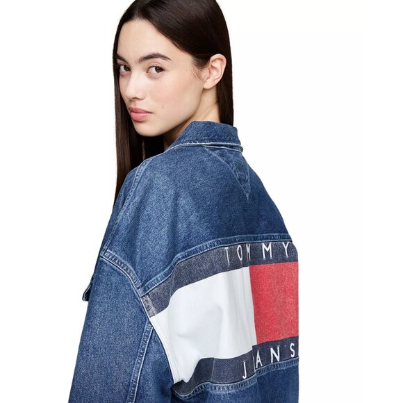 Tommy Jeans Women's Daisy Back Colorblock Flag Oversized Denim Jean Jacket NWT - Picture 3 of 5